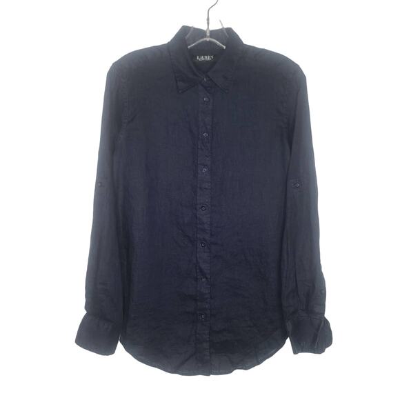 Ralph Lauren LRL navy blue linen long sleeve button down shirt - small - Picture 1 of 4